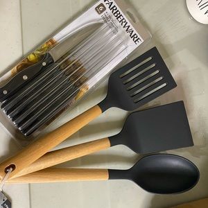 NEW Faberware 6-Piece Serrated Steak Knives Set & 3 Teflon Safe Utensil Bundle